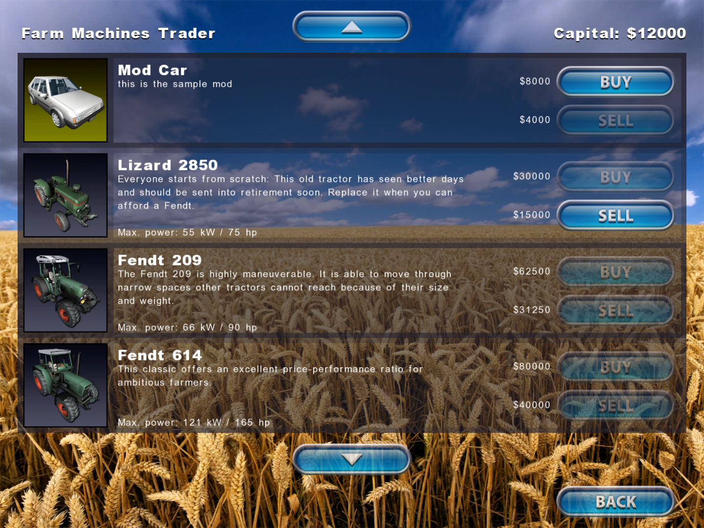 The car in the Farm Machines Trader store. Its store icon uses the background from the template mentioned above.