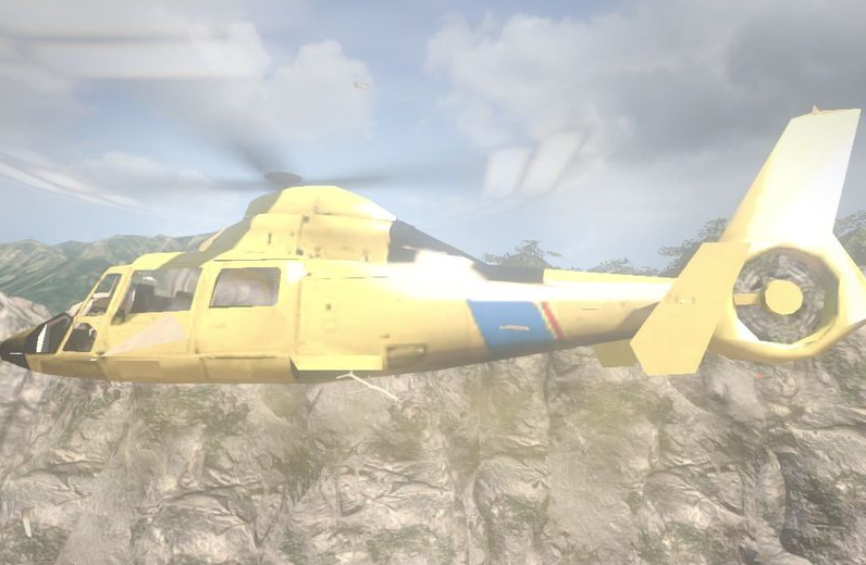 The helicopter outside the map near the hotel.