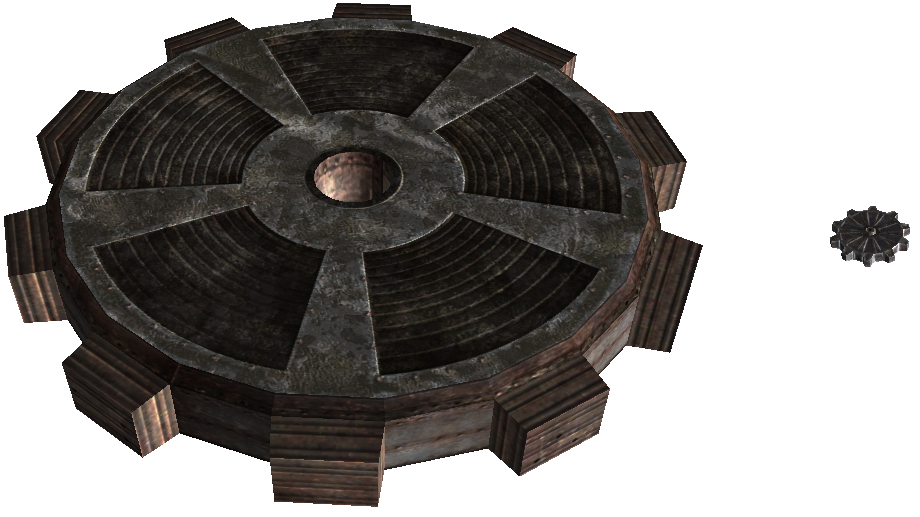 Unused gear decorations for the Mechanist's lair. Unused gear decorations for the Mechanist's lair.