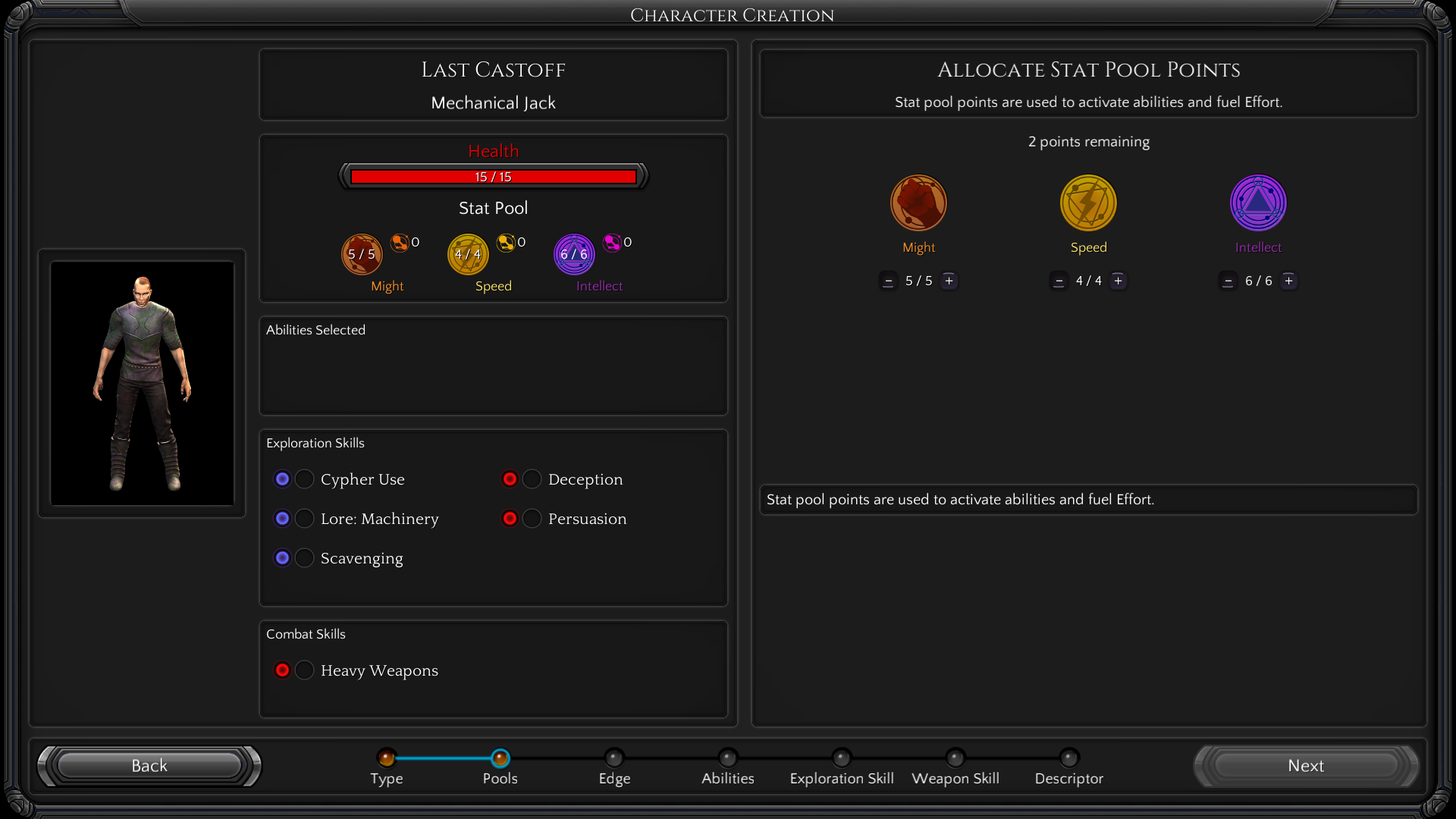 Last Castoff - character creation