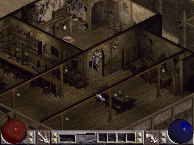 Old interface, Kick skill. Slightly different Lut Gholein bar, with no patrons present.