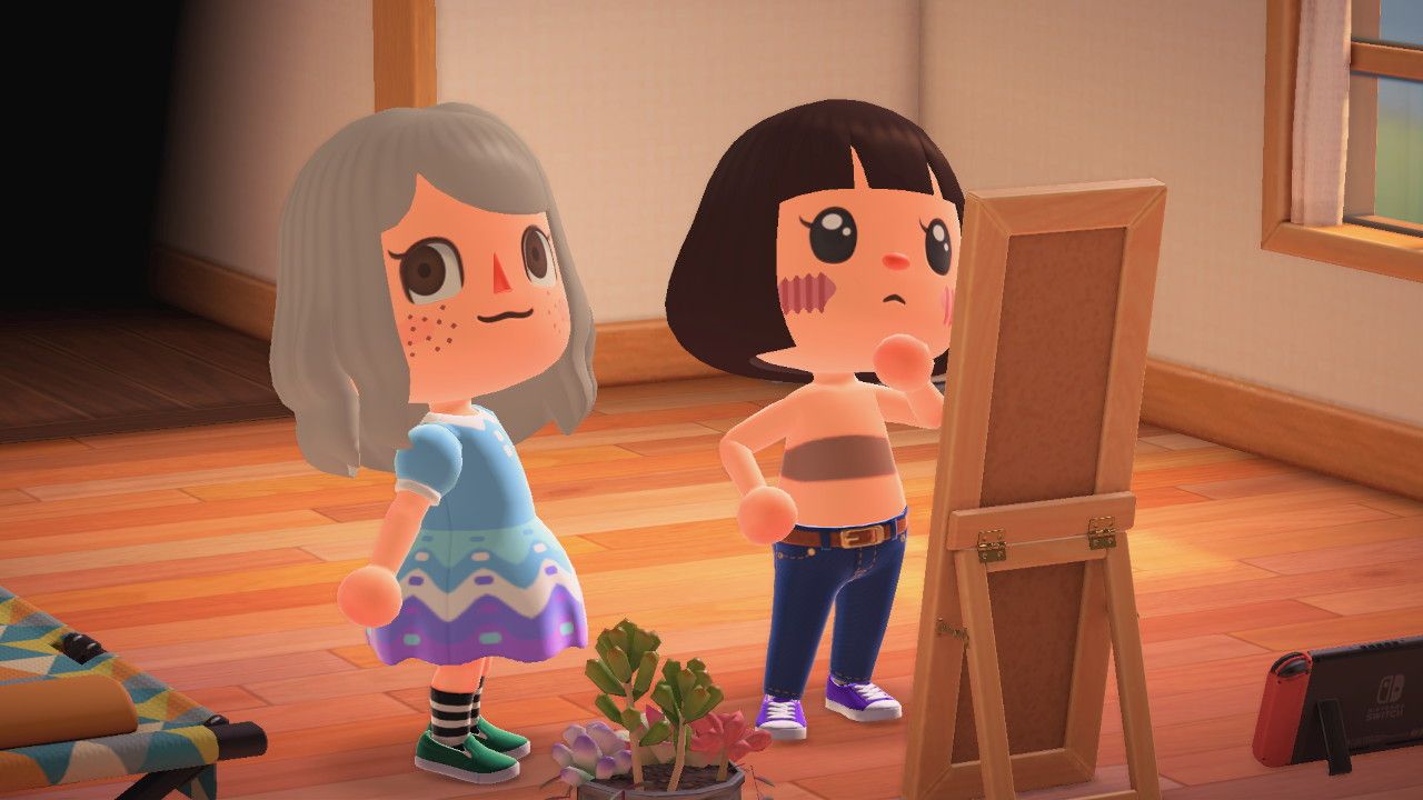 Screencap of a glitch allowing players to see the hidden bra texture.