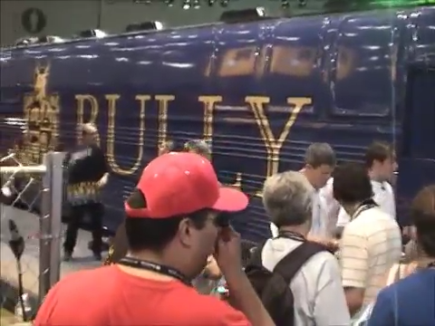 Bully's lavender bus, with the game's early logo.