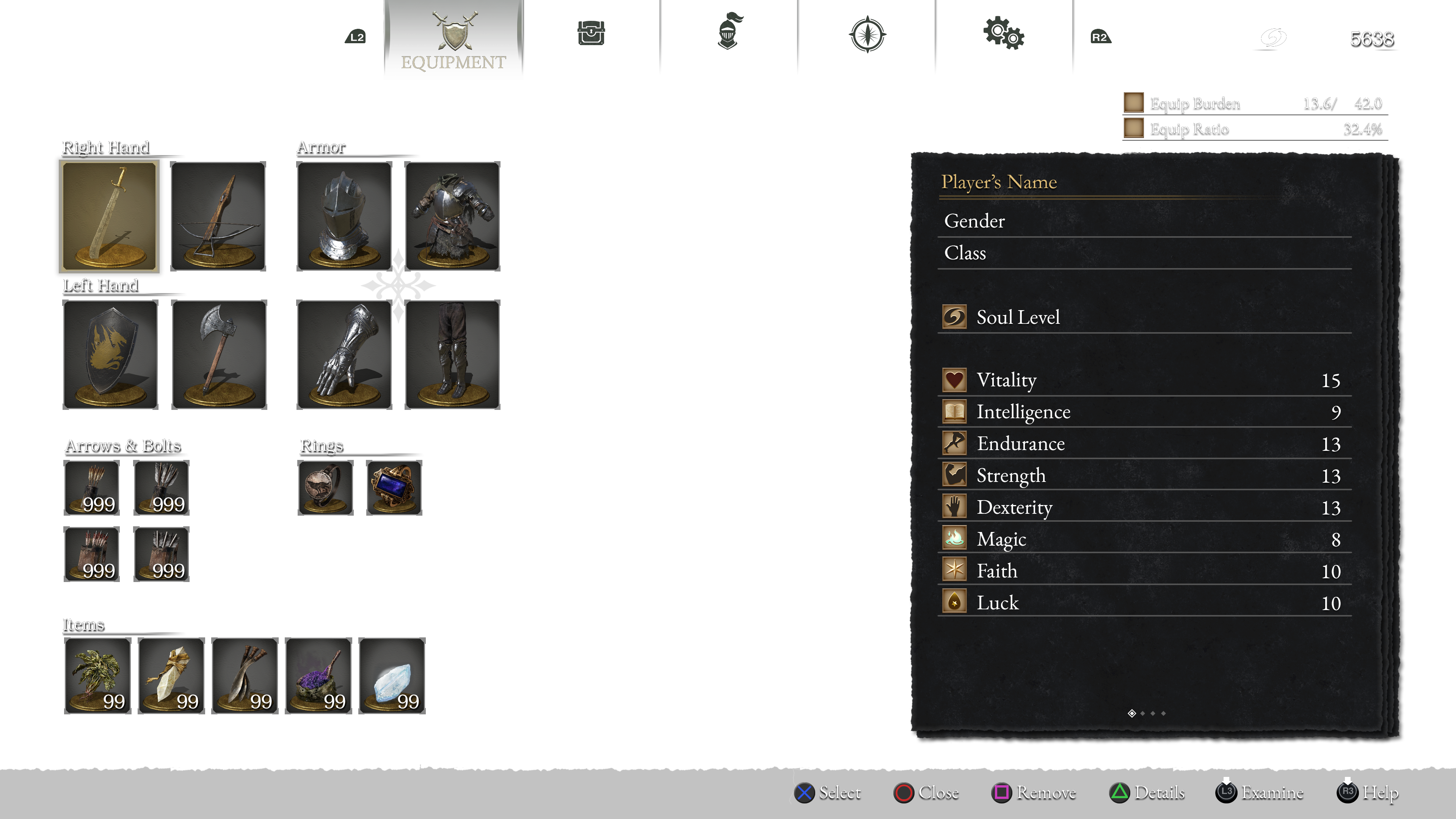 Ui Mockup with Dark Souls 3 items and ragged Dark Souls 1 menus