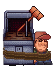 Boy getting bonked with the arcade hammer.