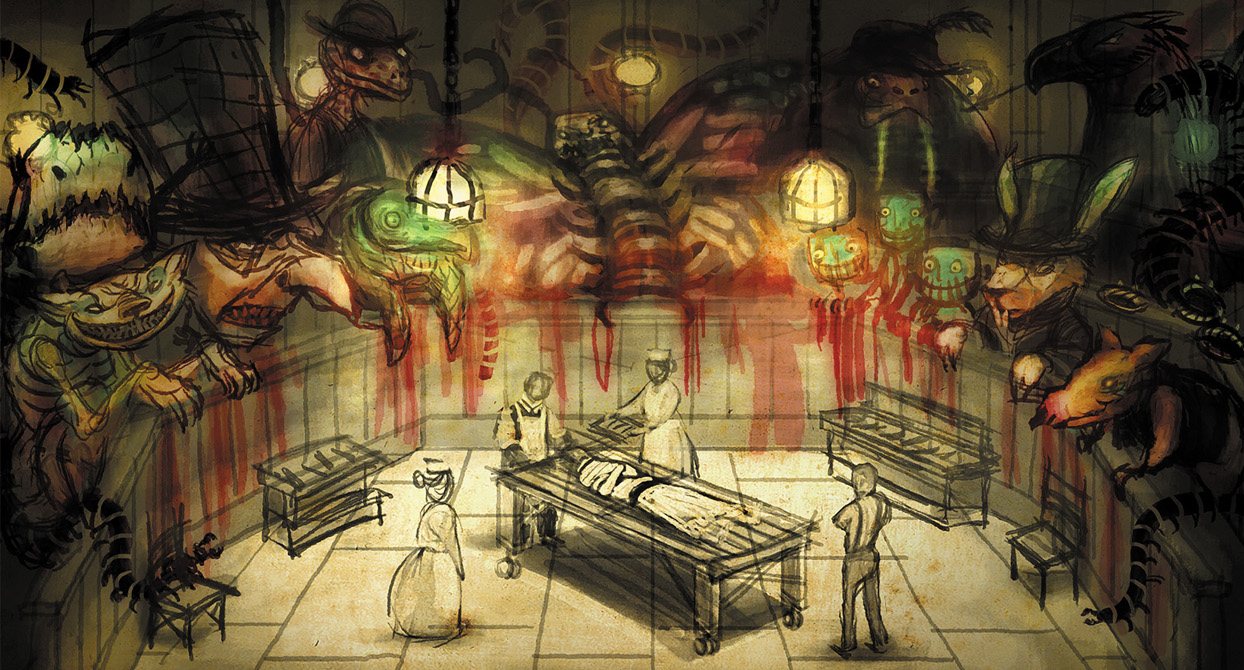 Alice ready to receive a lobotomy while her friends watch. Alice ready to receive a lobotomy while her friends watch.