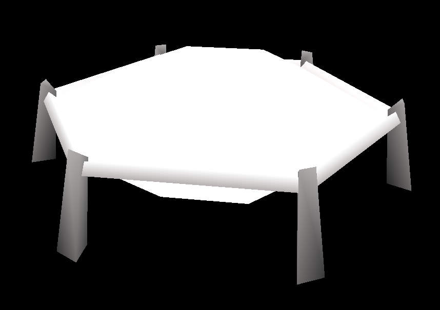 An early version of the trampoline. Its model is very similar to the final, but it uses vastly different and more colorful textures. Its feet are orange with arrows pointing upwards, its top rim is mostly light-blue, and the top inside parts of the legs are white.
