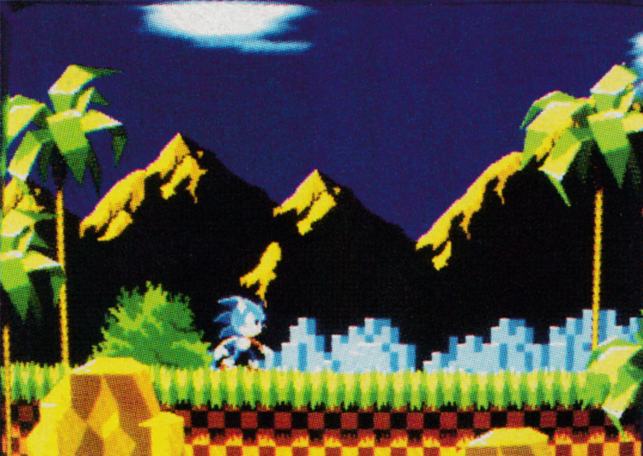 The clouds in the background appear to automatically scroll from right-to-left, as the cloud has moved even though Sonic is still in the same position as the previous screen.