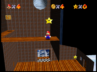Star 6 (above Mario in screenshot). Description indicates it was the original spawn location for Star 3 in the final game. Star 6 (above Mario in screenshot). Description indicates it was the original spawn location for Star 3 in the final game.