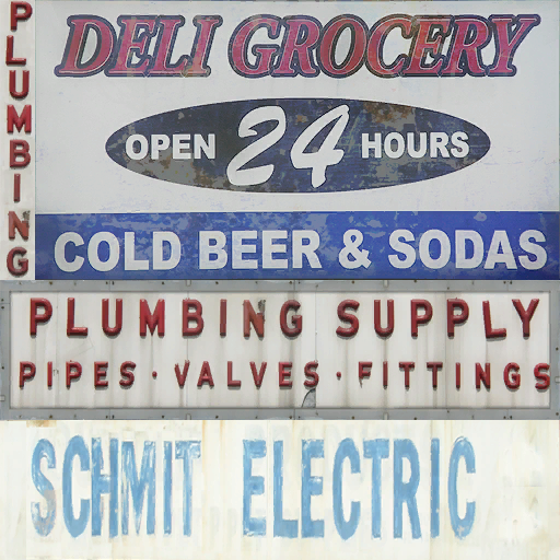 Unused "Schmit Electric" sign texture in Industrial district.
