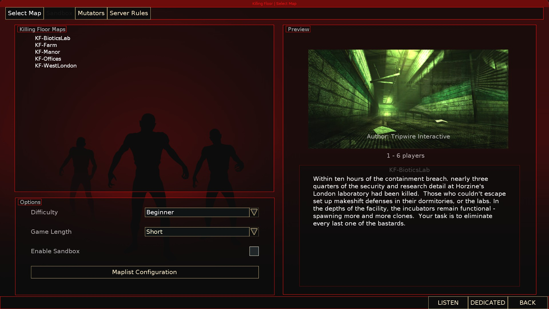 The old solo/host game menu. The old solo/host game menu.