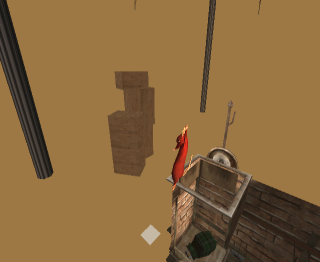 Although the player can get a brief glimpse when climbing up the pipe slide's exit spool of thread, these boxes above the hole are fully modeled.