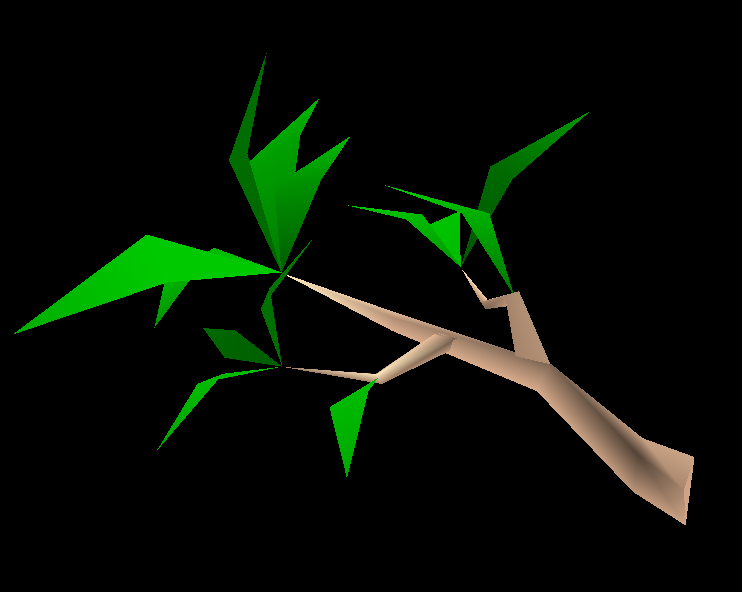 Unlike the final Windy Valley, the early version has two different types of trees. This sideways variant made it into the final game, albeit with a new (much smaller) model and a more subtle rattling animation for its leaves.