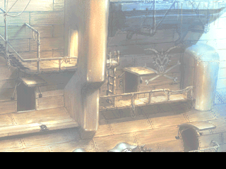 Scene 9: A shot of the SS Invincible, then Serge sails by.