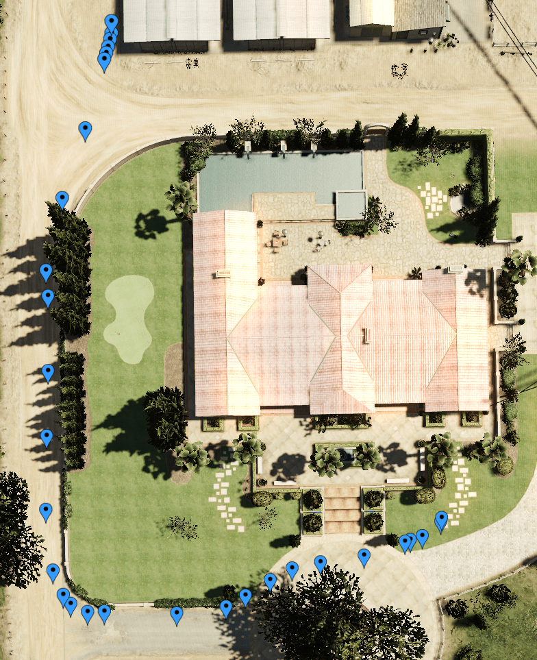 The positions rendered in-game. (Each blue marker is a position.) The positions rendered in-game. (Each blue marker is a position.)