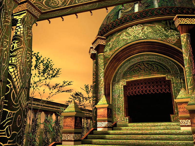 Castle background by Steve Jasper. "Elfin Castle. Created in 3DS Max for 3DO/New World Computing. Used in Might and Magic 6."