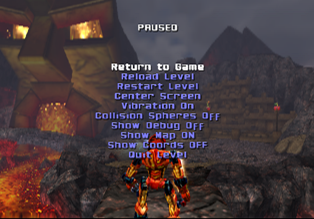 Debug pause menu options