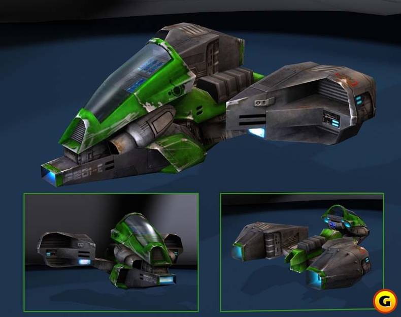 Pre-release screenshot of the green hoverbike.