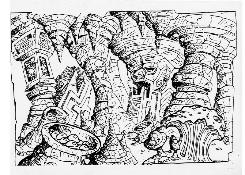 Concept art of an unused cave level. Concept art of an unused cave level.