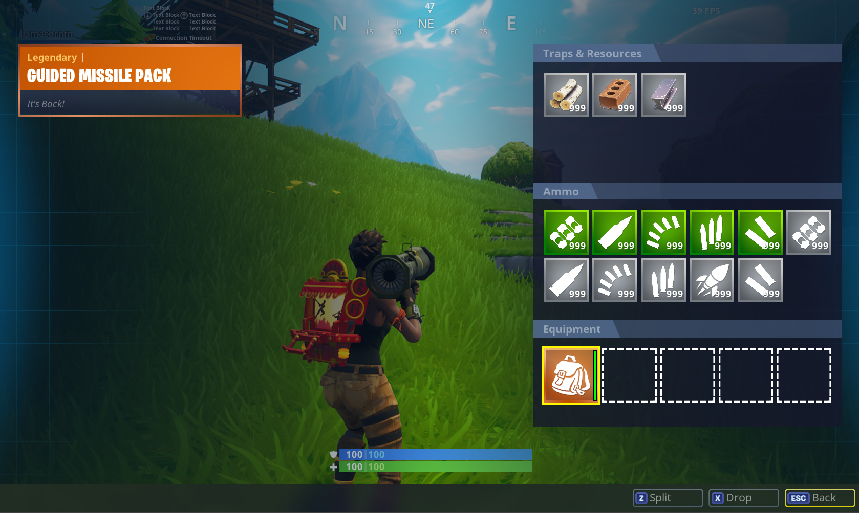POV of Guided Missile Backpack from the inventory