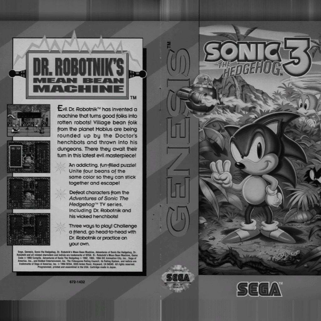 z_mono_tm2.tpl - The front cover for Sonic 3 with Dr. Robotnik's Mean Bean Machine's back cover in .tm2 format and black and white.