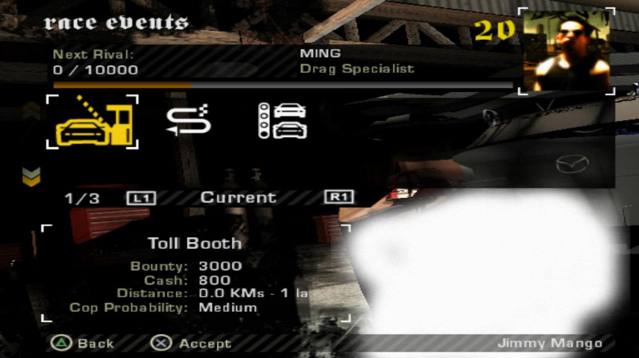 An early race events menu. An early race events menu.