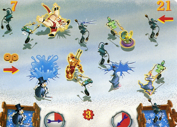 Possibly a mock-up, but depicts a game that is ongoing despite right having 21 points, meaning the game ought to be over and won. Screenshot is present on the back of the European cover and jewel case, and on both Frank Lantz's and Eric Zimmerman's pages. Possibly a mock-up, but depicts a game that is ongoing despite right having 21 points, meaning the game ought to be over and won. Screenshot is present on the back of the European cover and jewel case, and on both Frank Lantz's and Eric Zimmerman's pages.