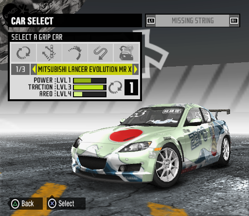 ...on the car select screen...