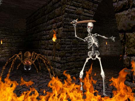 Castle Kriegspire with unusal fire effect below (unused spell animation?) and very weak encounters.
