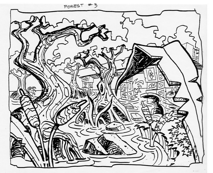 Concept art of an unused swamp level Concept art of an unused swamp level