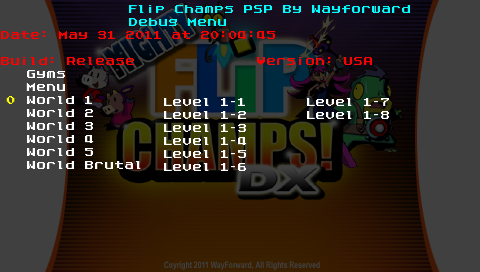 Debug Menu - Example Level Select Options Debug Menu - Example Level Select Options