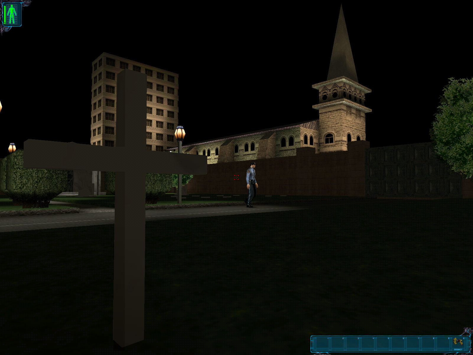A cop in the graveyard, this does not happen in final.