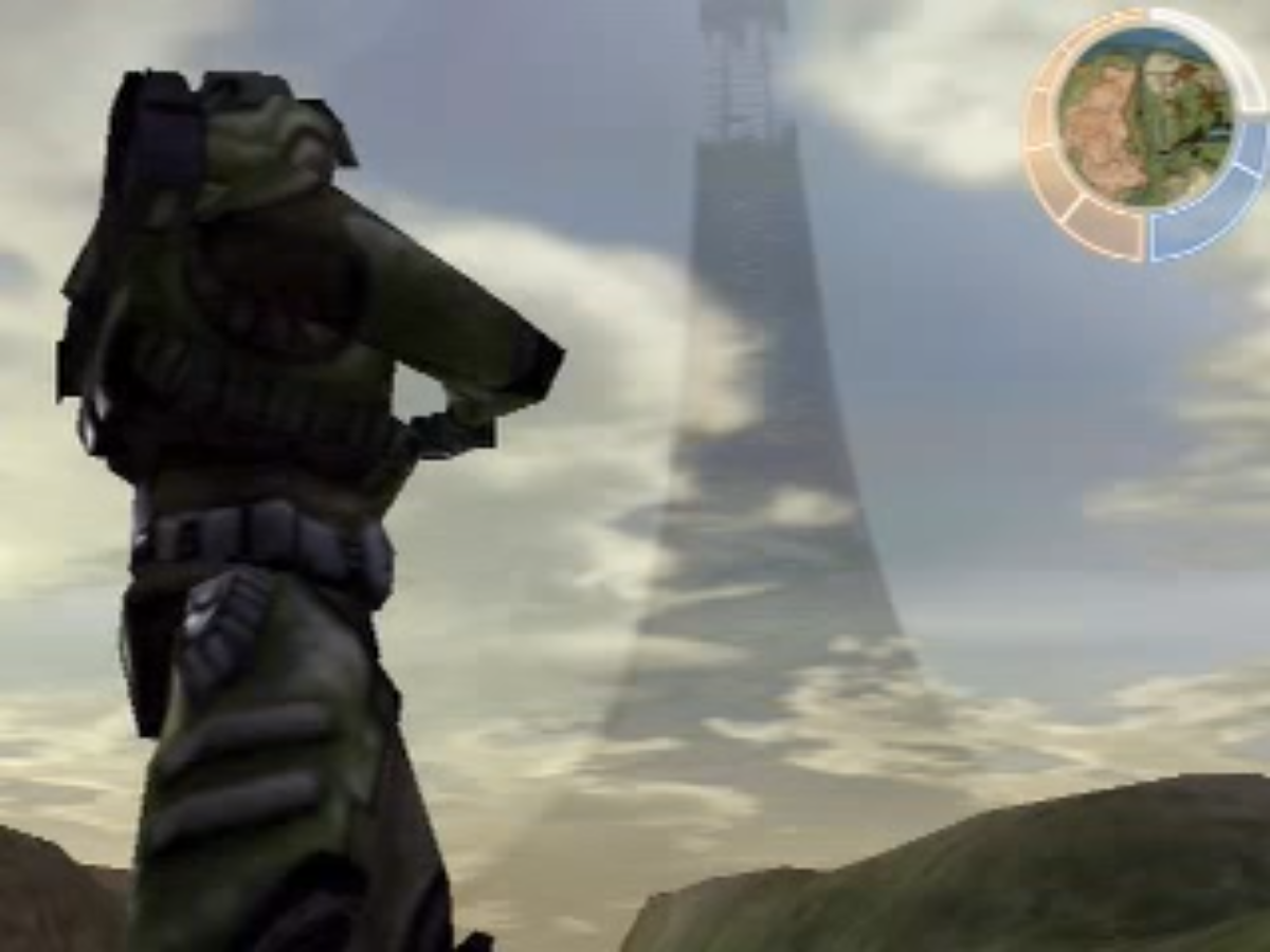 The Halo in the skybox was at one point meant to be broken. This feature would spiritually return in Halo 3.