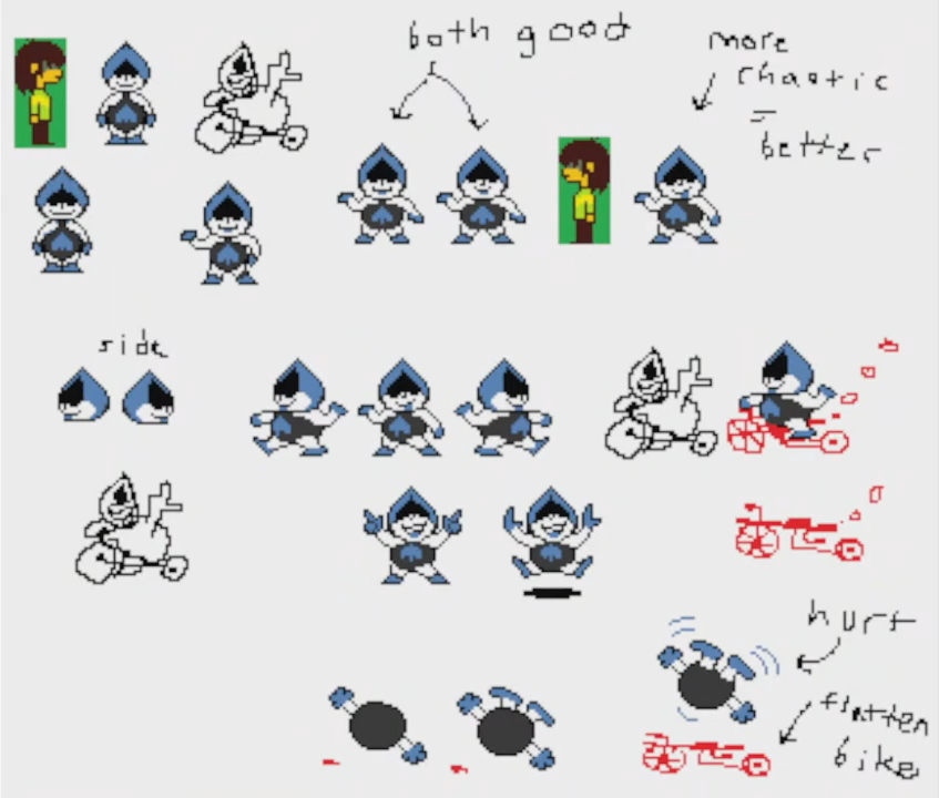 Toby thinks chaos is good, apparently.|Lancer converted to the Deltarune pixel art style, with a slightly modified design. The Kris sprites used for reference are notably different from their final ones. Toby thinks chaos is good, apparently.|Lancer converted to the Deltarune pixel art style, with a slightly modified design. The Kris sprites used for reference are notably different from their final ones.