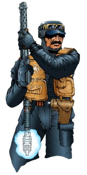 Concept art of a SWAT officer. Concept art of a SWAT officer.