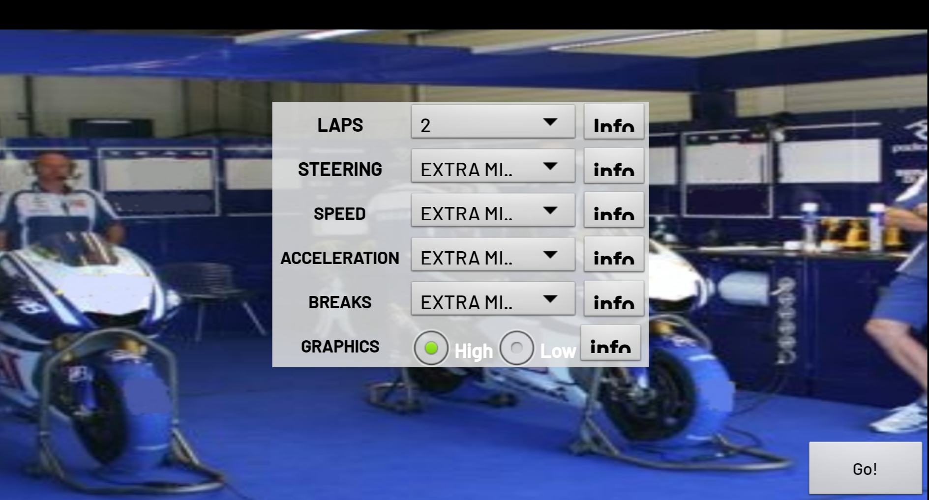 Pre-Race select screen Pre-Race select screen