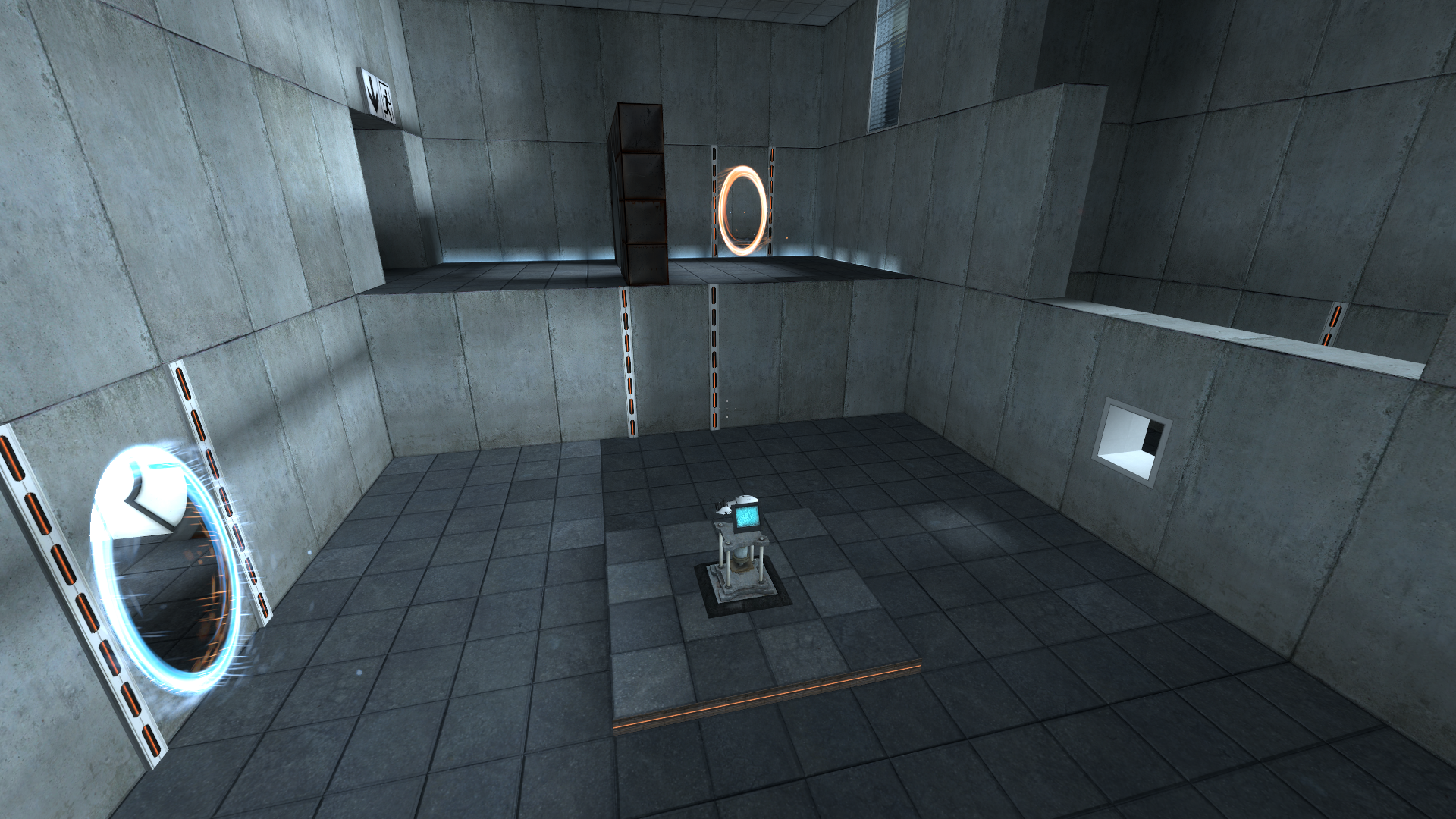 The room containing the Portal Gun, with an early pedestal. The room containing the Portal Gun, with an early pedestal.