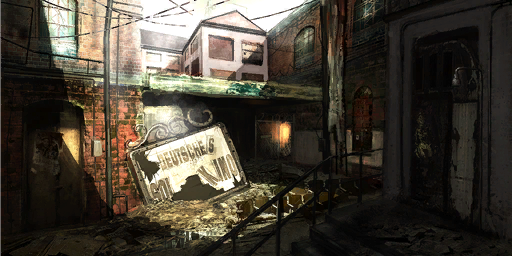 Concept art for Kino der Toten's alleyway.