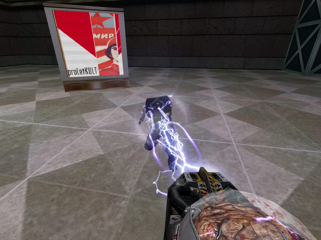 Shrinking an enemy with the Shrink Ray's secondary fire mode.