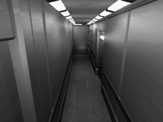The door on the right leads to A13RE. This is how the player would have first entered this room, as the other two doors are locked.