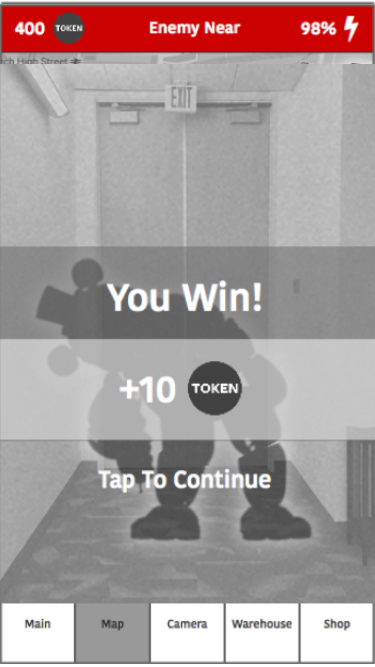 Early concept of a win screen showing the player winning tokens.