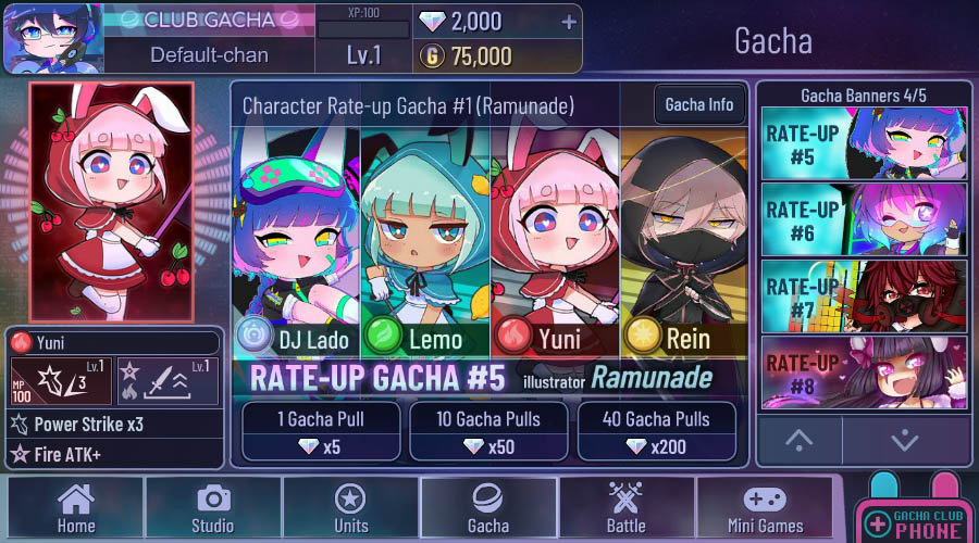 Another Gacha Club pre-release screenshot, showing a finalized version of the Gacha section.