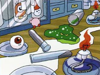 "Laboratory?", a level that seems to take place on a cluttered laboratory desk. The idea of a level with specimens in tubes would be recycled for Shiver Star 4. "Laboratory?", a level that seems to take place on a cluttered laboratory desk. The idea of a level with specimens in tubes would be recycled for Shiver Star 4.