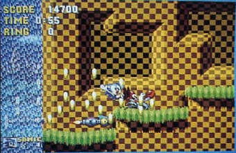 Green Hill Zone's first palette line went through a change of pink to green, which as a result altered the colors of the flowers and Newtrons.