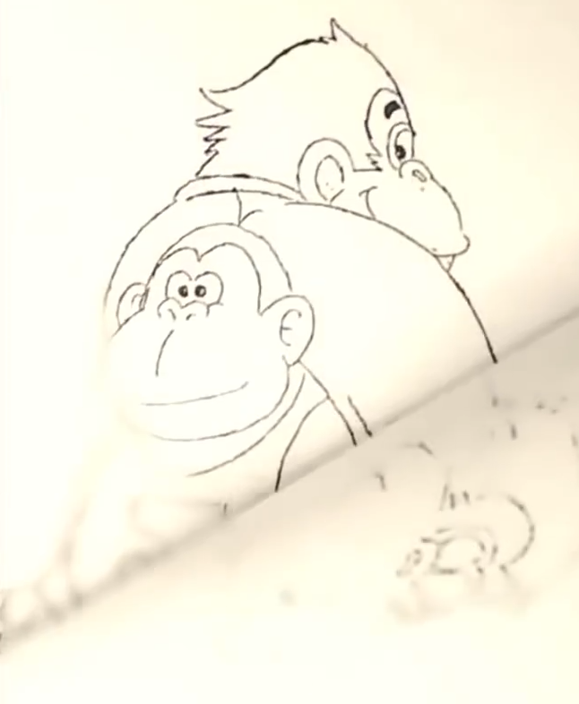 Another drawing featuring Donkey Kong and Donkey Kong Jr. standing back to back. In the final game Donkey Kong Jr. would be replaced by Diddy Kong. Another drawing featuring Donkey Kong and Donkey Kong Jr. standing back to back. In the final game Donkey Kong Jr. would be replaced by Diddy Kong.