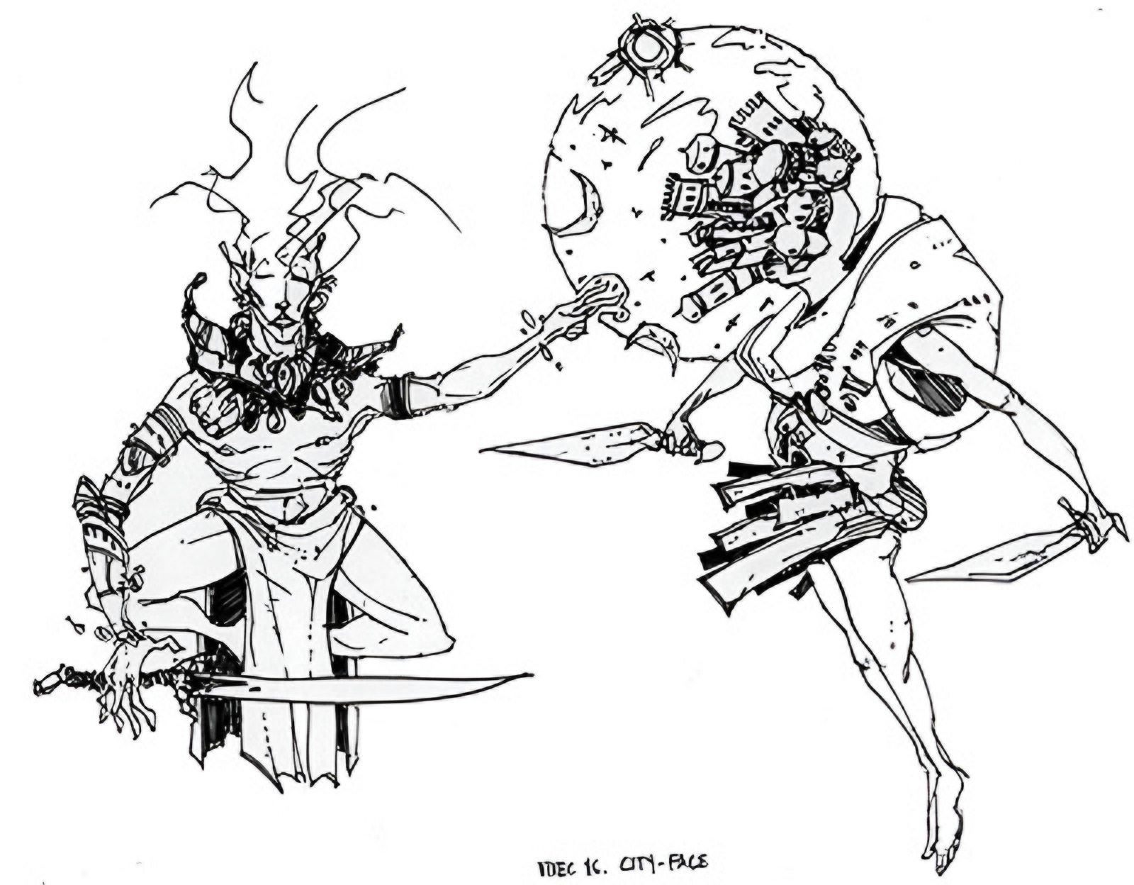 City Face vs. Vivec - Also described in the 36 Lessons, one of the children of Vivec and Molag Bal tries to kill it's "mother-father".