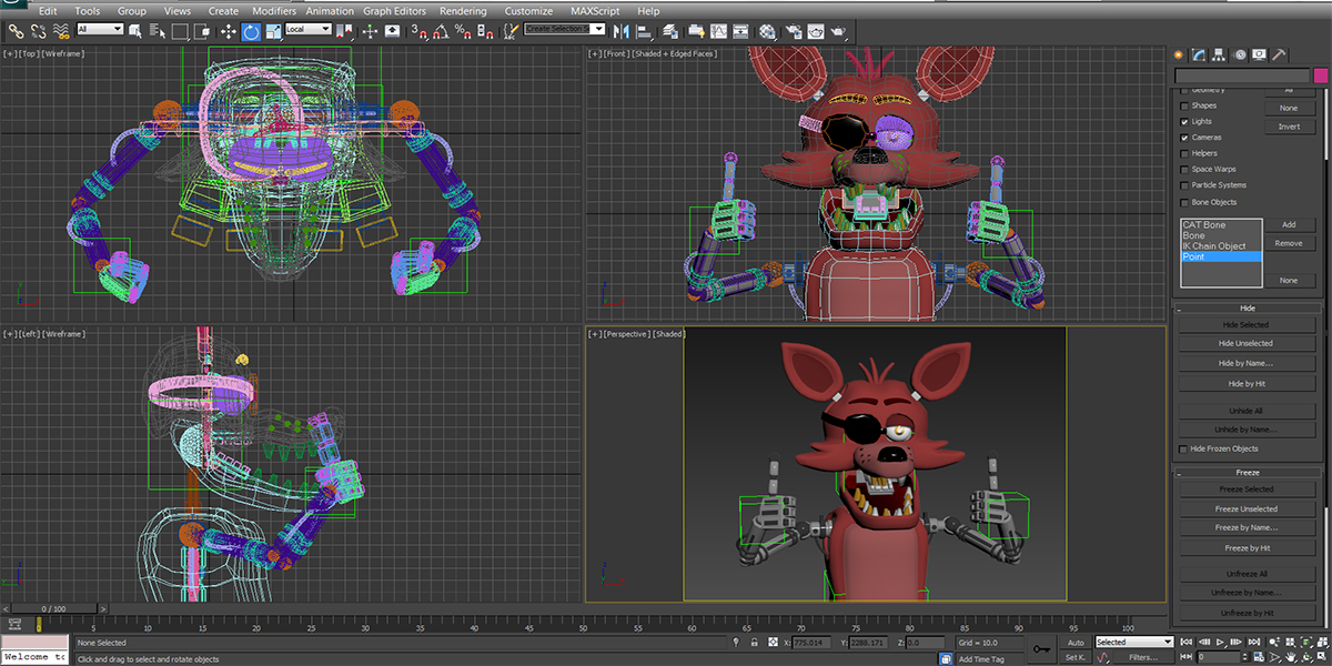 A behind-the-scenes image of a work-in-progress model of Foxy giving a double thumbs-up to the camera. Note the lack of a hook and the fact that his body lacks any damage. A behind-the-scenes image of a work-in-progress model of Foxy giving a double thumbs-up to the camera. Note the lack of a hook and the fact that his body lacks any damage.
