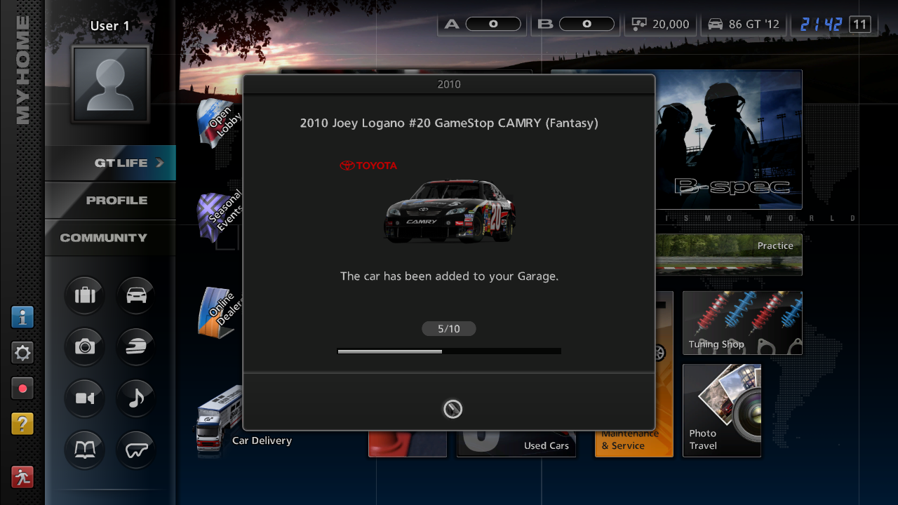 Successfully getting the car via a 2010 Gift Car Coupon that was hacked into the save data. Successfully getting the car via a 2010 Gift Car Coupon that was hacked into the save data.