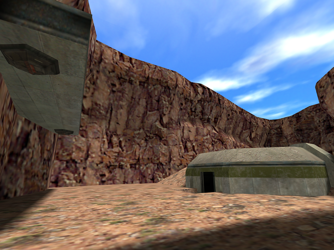 Outside the bunker, with two turrets.