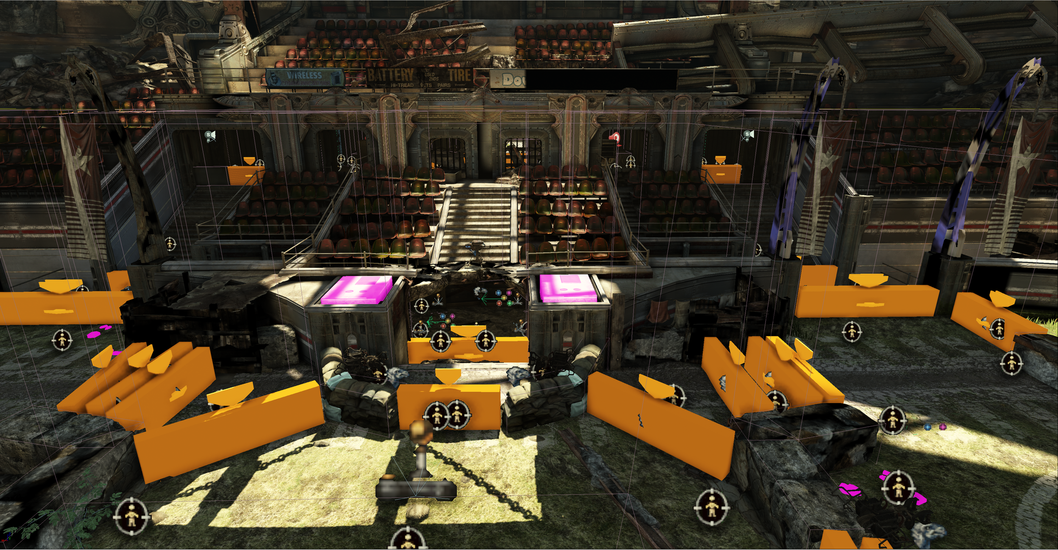 Editor screenshot with what appears to be plans to open the closed off area for Horde mode, along with the One-Shot sniper pickup spot.